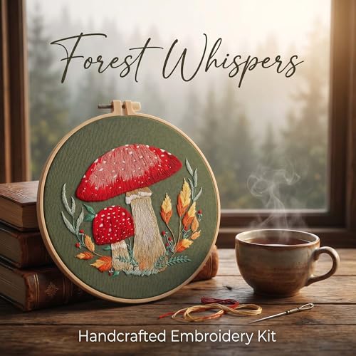 Image of Harimau Adult Beginner Embroidery Starter Kit, Complete Set with 4 Patterns, 2 Hoops, Needles, Scissors, Instruction Guide & Stitching Video Tutorials