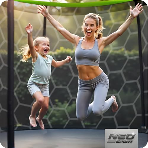 Neo-Sport Trampolina ogrodowa dla dzieci Siatka zabezpieczająca Drabinka wewnętrzna Z powłoką PVC Nośność do 100 kg Zielony Czarny 252 cm
