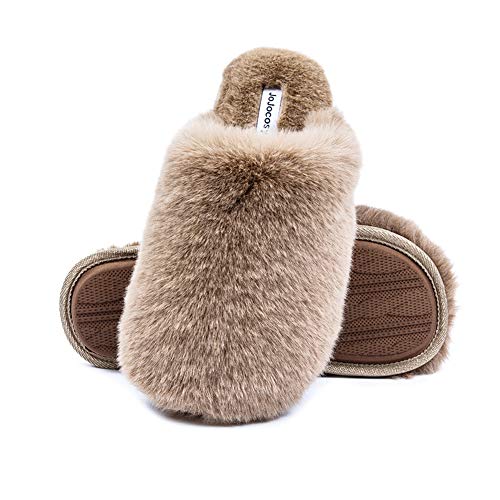 Densely Long-haired Lady’s Comfy Fuzzy Memory Foam Scuff Women’s Warm Plush Closed-Toe Comfortable Slippers
