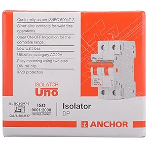 Anchor 2 Pole UNO Series Isolator, 40 Amp, (Pack of 10, White)