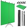 JEBUTU Green Screen Background with Stand 1.5x2m (5x6.5ft), 1.5x2m Green Screen Photography Backdrop Kit with 5 Clamps for Chroma Key, Gaming, Photo Studio, Live Streaming