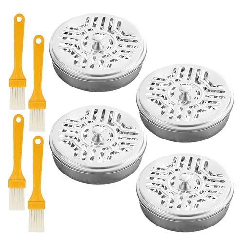 Samuliy Quemador de incienso de bobina, soporte redondo de acero inoxidable con tapa hueca y soporte, estante de bobina con cepillo, recogedor de cenizas para interiores y exteriores