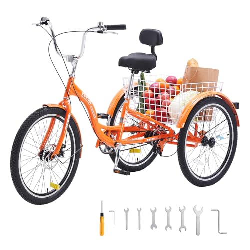 VEVOR Adult Tricycles Bike, 20 Inch Three-Wheeled Bicycles, 3 Wheel Bikes Trikes, Aluminum Alloy...