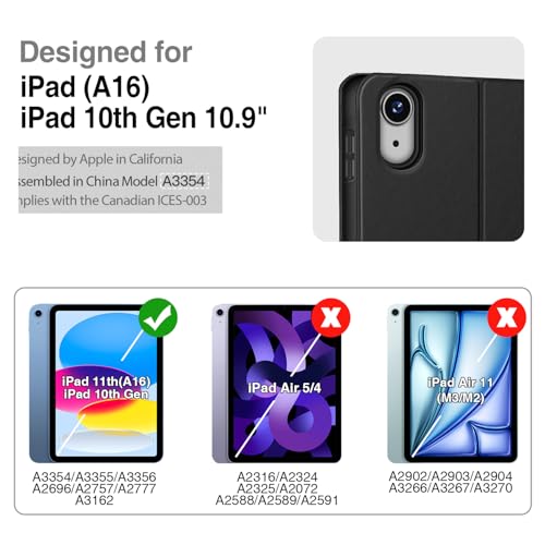 Antbox iPad 第11世代 ケース(A16) 第10世代 ケース 10.9インチ 高級ソフトPUレザー製 ひび割れ防止 耐衝撃 アップルペンシル収納可 オートスリープ＆スタンド機能付き 全面保護 (ブラック)