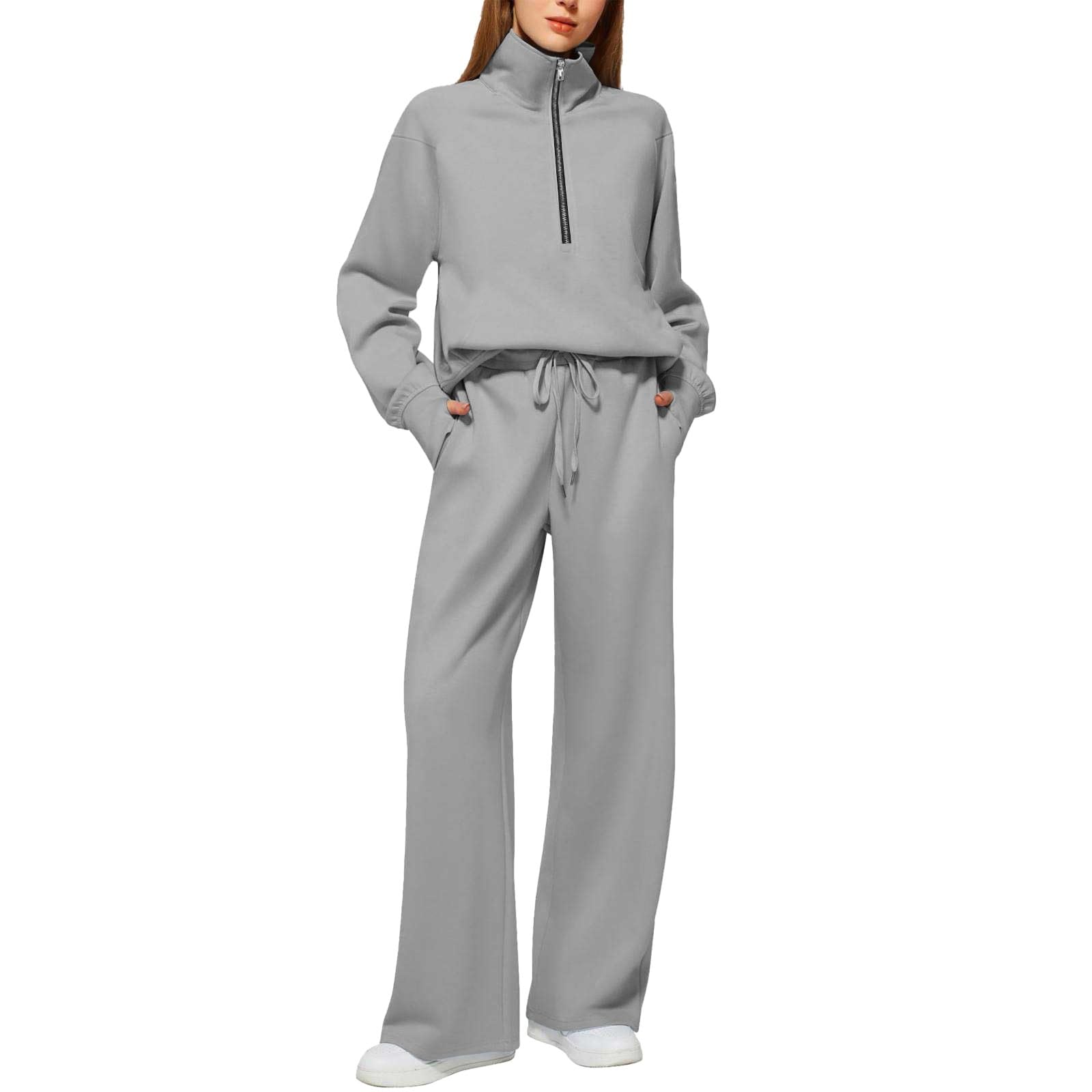Tuta da donna oversize con colletto alla coreana, mezza zip, pantaloni da