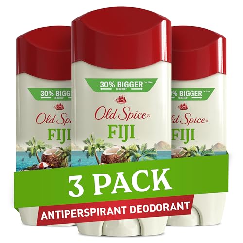 Old Spice Men's Antiperspirant & Deodorant, 24/7 Lasting Freshness, Advanced Sweat & Odor Protection with Skin Conditioners, Invisible Solid, Fiji with Palm Tree Scent, 3.4 oz (Pack of 3)