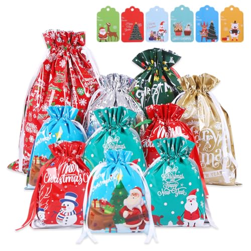 SUOXU Weihnachtstüten, 10 Stück, Weihnachts-Geschenktüten mit...