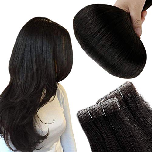 Full Shine Tape in Hair Extensions 18 Inch Inject Tape in Human Hair Extensions Color 1B Off Black 2.5 Gram 5 Pieces Invisible Skin Weft PU Remy Hair Extensions 12.5 Gram