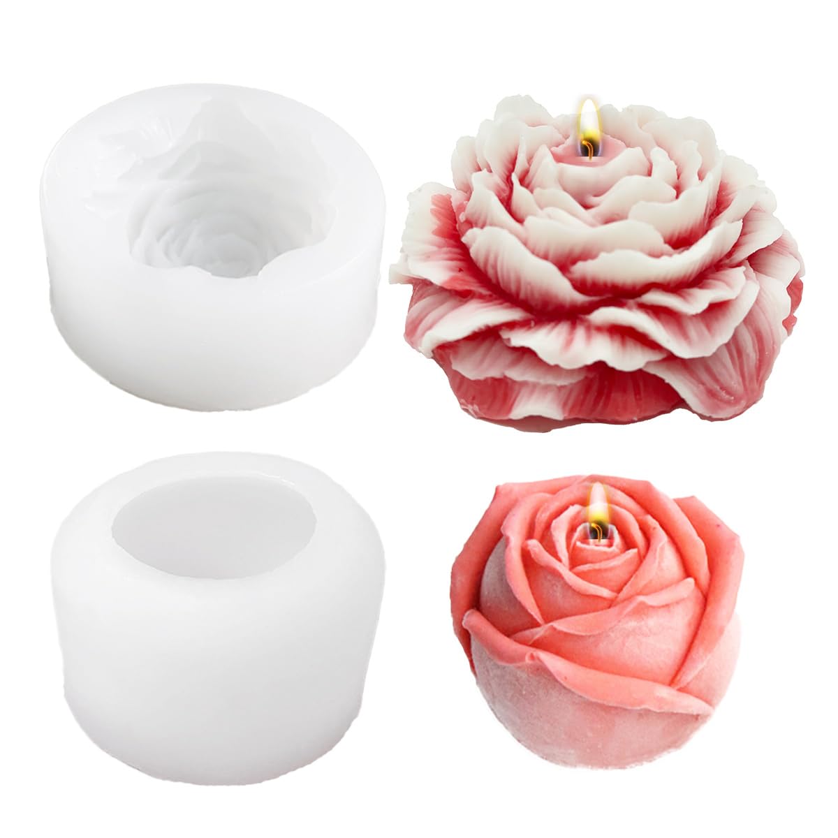 WYAHYQ 2Pcs Candle Moulds Silicone Flower Moulds for Candle Making Roses2.16inch Peony3.94inch Candles Gifts for Women