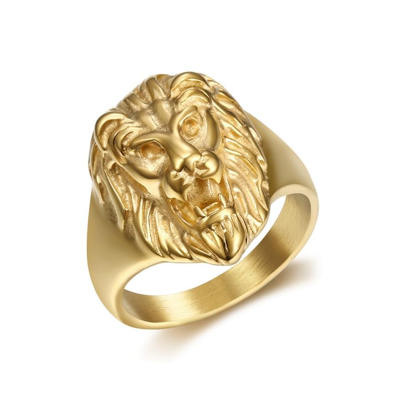 BOBIJOO Jewelry - Petite Chevalière Bague Tête de Lion Homme Femme Enfant Acier Plaqué Doré Or - 46 (3 US)