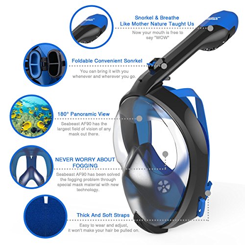 SEABEAST AF90 Full Face Snorkel Mask, Real AntiFoag Snorkeling Mask