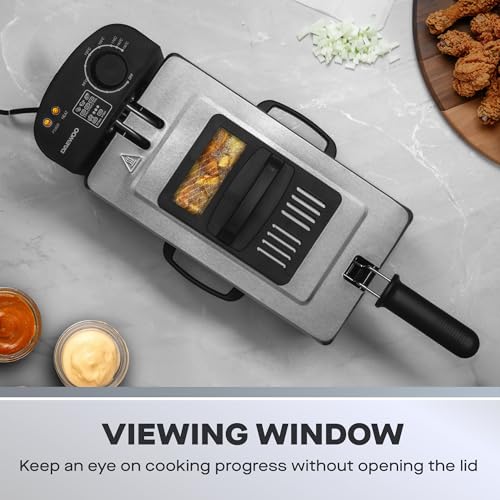 Daewoo SDA1550 2000W Deep Fat Fryer with Window Lid and 3L Oil Capacity, Adjustable Temperature Control and High Power Function, Steel Outer Body and Enamel Coating, Silver - Image 4