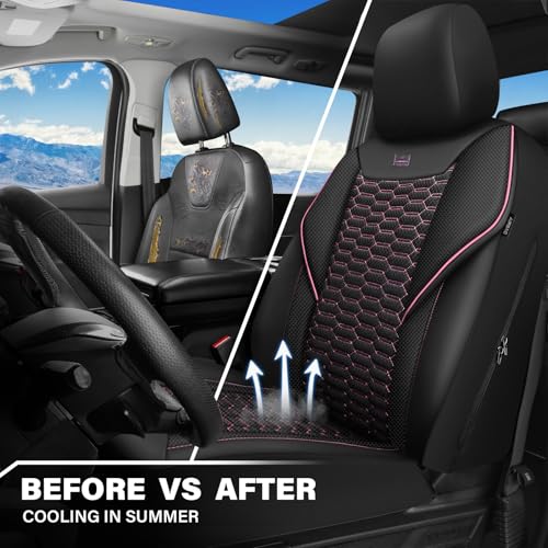 Image of CAR PASS 3D Foam Mesh Leather Car Seat Covers Front Seats,Breathable Mesh Front Seat Covers for Women,Universal Fit for Cars SUV Truck Sedan Van Automotive, Armrest Airbag Compatible,Black and Pink