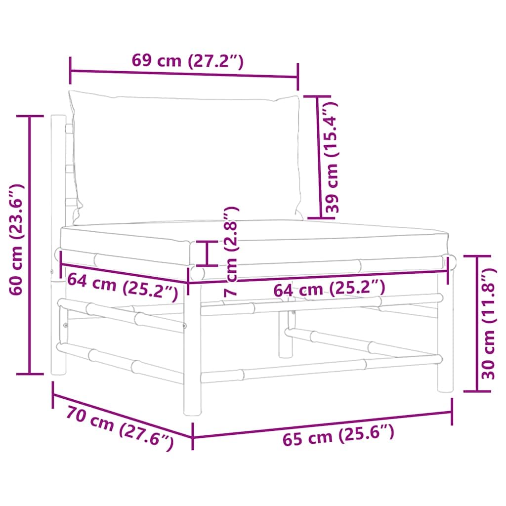 Sofá esquinero de bambú con cojines grises oscuros, asiento modular con acolchado grueso, ligero y fácil de limpiar, ideal para terrazas y patios.