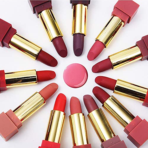 12 Color Matte Lipstick Set Waterproof, Long Lasting, Glide Smoothly, Pack of 12