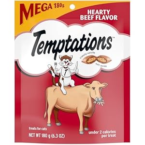 Temptations Classic Crunchy and Soft Cat Treats Hearty Beef Flavor, 6.3 oz. Pouch (Pack of 10)