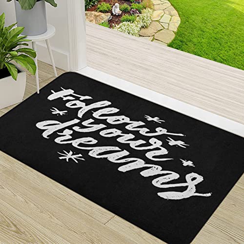 ERICAT Felpudo de Entrada,Dream Follow Font Tipografía Cursiva Meta Frase Alfabeto Abstracto Artístico,Alfombra Absorbente para Atrapar,Alfombrilla Antideslizante,Pasillo,Dormitorio,50x80cm