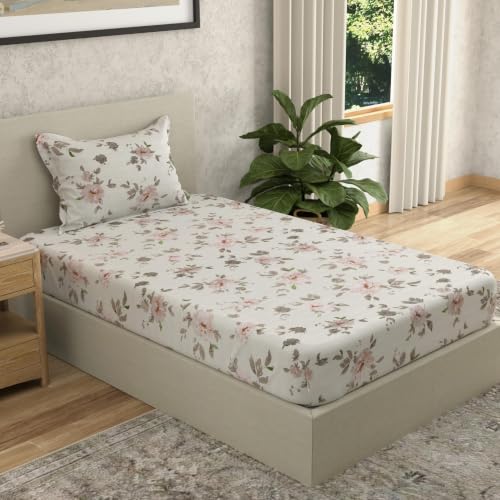 Image of Huesland by Ahmedabad Cotton 144 TC Cotton Elastic Fitted Bedsheet for Single Bed with 1 Pillow Cover | 36 x 78 inches