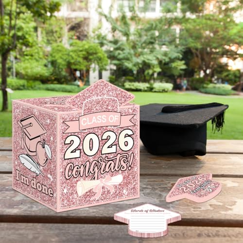 Image of Pink 2026 Graduation Party Decorations Congrats Grad Card Box