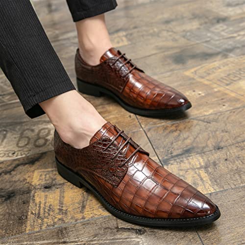 Oxford Shoes for Men Lace Up Pointed Toe Derby Shoes PU Leather Rubber Sole Non Slip Low Top Party(Brown,10 M US)4