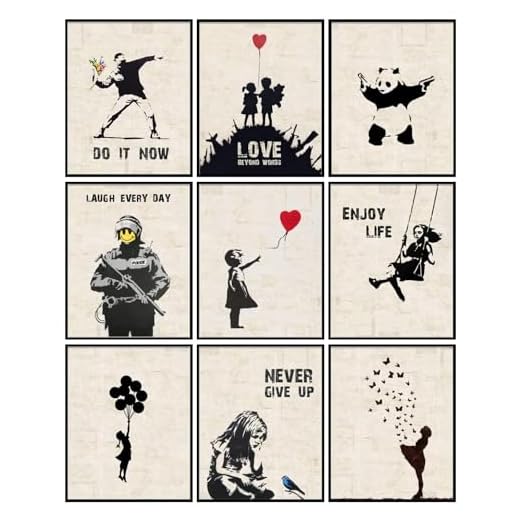 INFUNLY 9er Set Banksy Wand Kunstdruck Ungerahmt Graffiti Street Leinwand Wandkunst Inspirierende Zitate Panda Bild Abstrakt Street Pop Art Wandposter 8x10 für Schlafzimmer Wohnzimmer