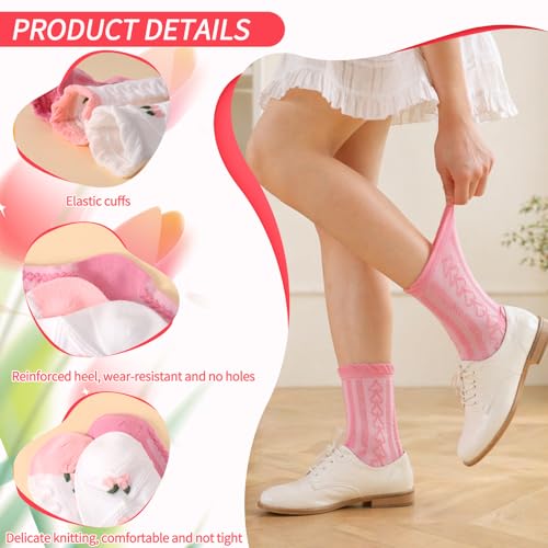 Image of Jspupifip 6 Pairs Lace Ruffle Frilly Crew Socks for Women Girls | Cotton Breathable Cute Princess Ankle Dress Lace Socks Thin Cool Casual Socks