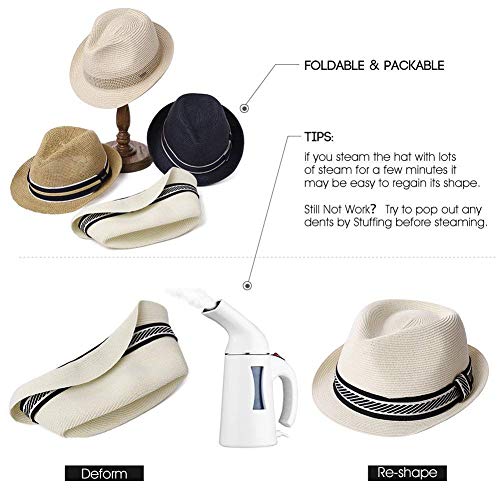 Image of Fancet Packable Straw Fedora Panama Sun Summer Beach Hat Cuban Trilby Men Women 56-67cm