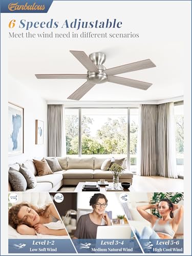 Image of Fanbulous 42 Inch Brushed Nickel Ceiling Fan without Lights, Modern, Remote