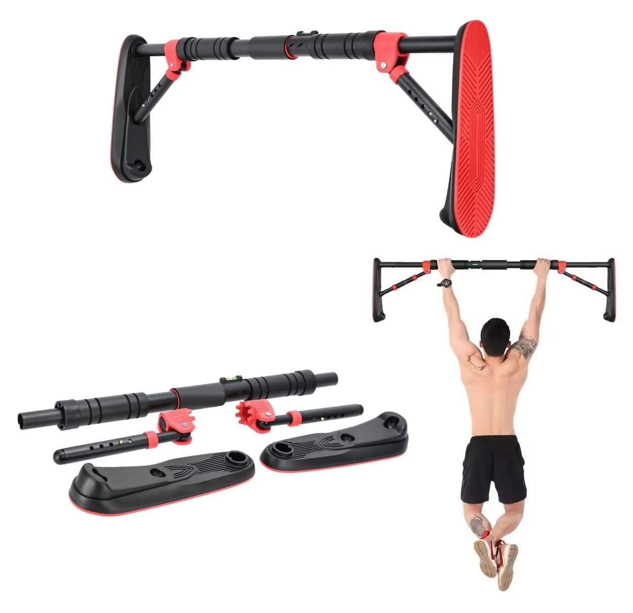 LUVINA Pull Up Bars Wall Mounted Workout for Home, Length Adjustable Without Screw Anti-skid Grip Hanging Bar Rod Exercise Bar, Push-Ups, Sit-Ups, Stretching, and Height Increase Hanging Bar (Black + Red, 70cm - 90cm)-image-27