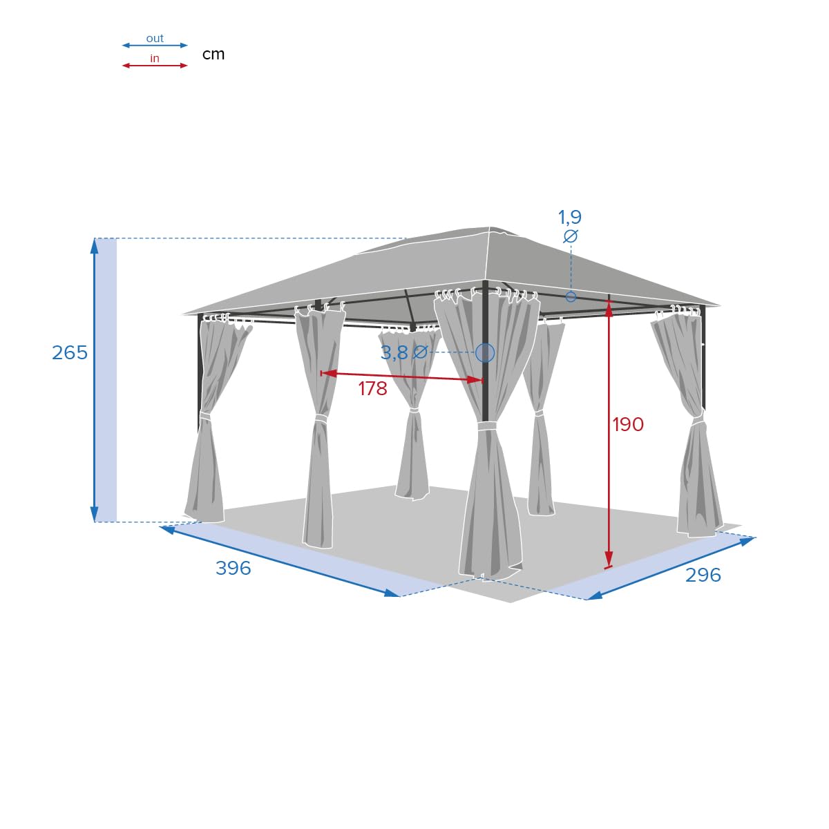 Hespéride - 6 Toiles de Tonnelle Santorini Ardoise 4x3 m, Pas de Structure, Rideaux Uniquement - pour Jardin, Terrasse, Barnum