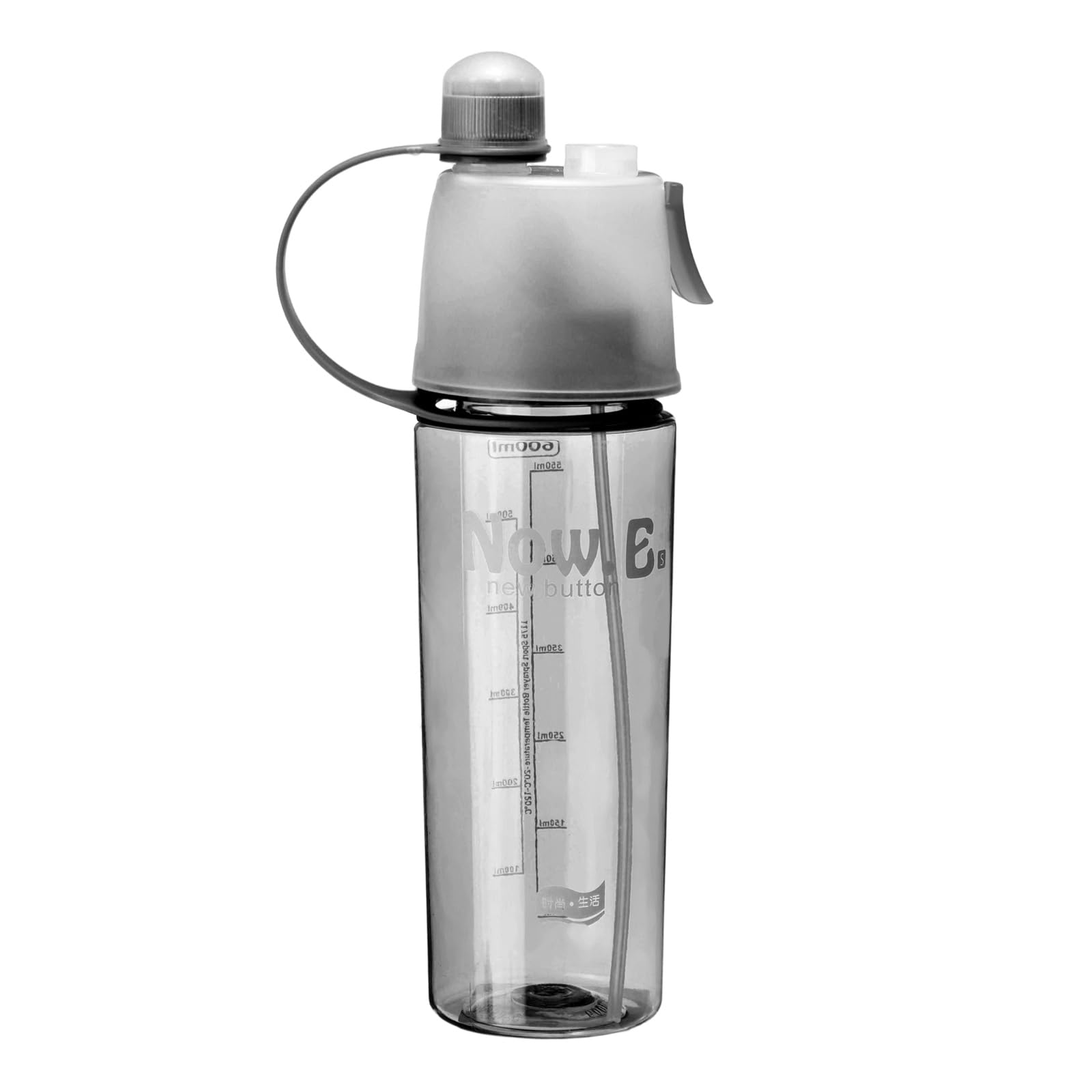 sourcing map Misting Water Bottle 600ml / 20 oz Leakproof Lightweight 2 in 1 Mist & Sip Sports Water Bottle for Gym Camping Travel Cold Drinks, Black