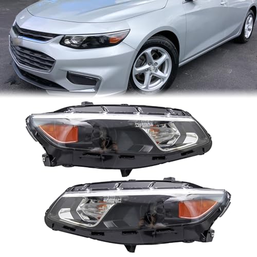 Halogen Headlight Headlamp Assembly Compatible with 2016 2017 2018 Chevy Malibu Driver and Passenger Side Bulbs are Included Plug and Play