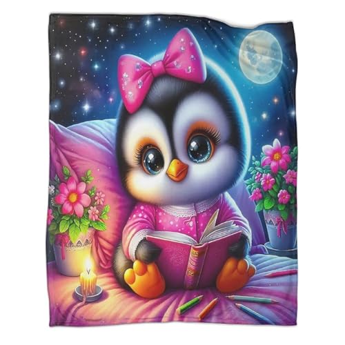 Couverture pingouin imprimée pour camping et voyage, plaid canapé chaud