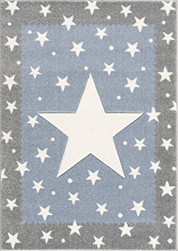 Livone Pflegeleicher Kinderteppich Kinderzimmer Babyteppich mit Sternen Punkte in Silber grau blau...