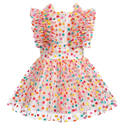 1St Birthday Girl Dress Outfit Baby Confetti Dress Polka Dots Sequin Tulle Romper Dress Infan Toddler Cake Smash Photoshoot Dress Summer Princess Sundress Colorful Dots 18-24 Months #TOP2