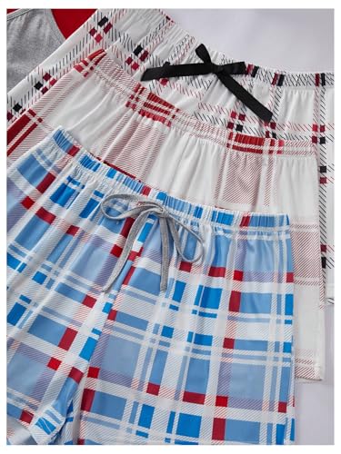 GORGLITTER Women's 6 Pack Pajama Set Spaghetti Strap Cami Top and Plaid Shorts Set4