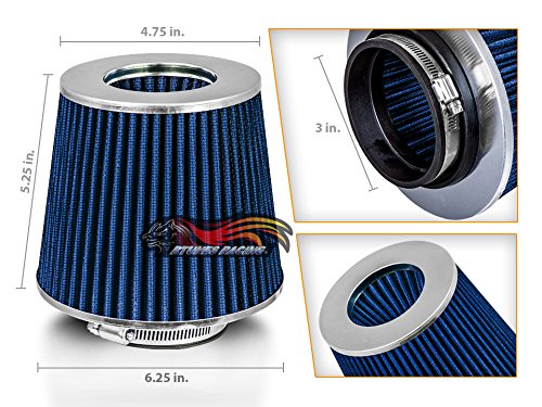 Blue 3" 76 Mm Inlet Cold Air Intake Cone Replacement Performance Washable Clamp-On Dry Air Filter #TOP1