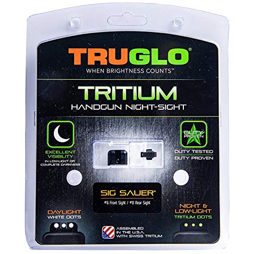 Truglo Tritium Handgun Sight High-Visible Front & Rear Night Sights with White Dots & Tritium Glowing Green Dots, Compatible with Sig Sauer Handguns