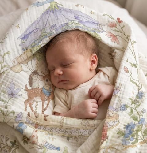 Image of Kassy Pop Printed 6 Layer Bamboo Muslin Blanket Cum Swaddling Towel for Baby | 70% Bamboo, 30% Cotton | AC Quilt, Multi-Purpose Blanket | Multicolor Print (110cm x 110cm)