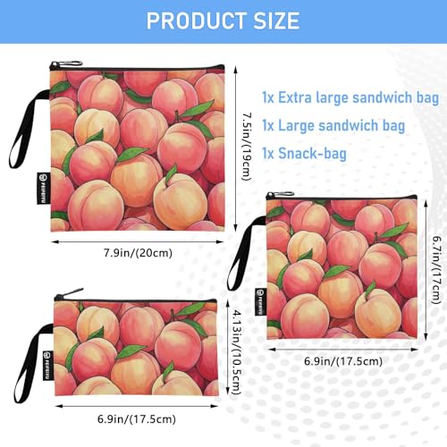 Bolsas reutilizables para bocadillos con diseño de fruta durazno, pack de 3 miniatura 3