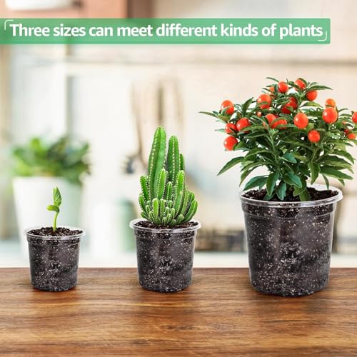 KAHEIGN 36 Pièces Pots de Fleurs en Plastique, 9CM /10CM /13CM Conteneur Jardinière Anti-Racines Transparent pour Semis avec Trous de Drainage pour Fleurs Plantes Semis Repiquage (3 Tailles) – Image 6
