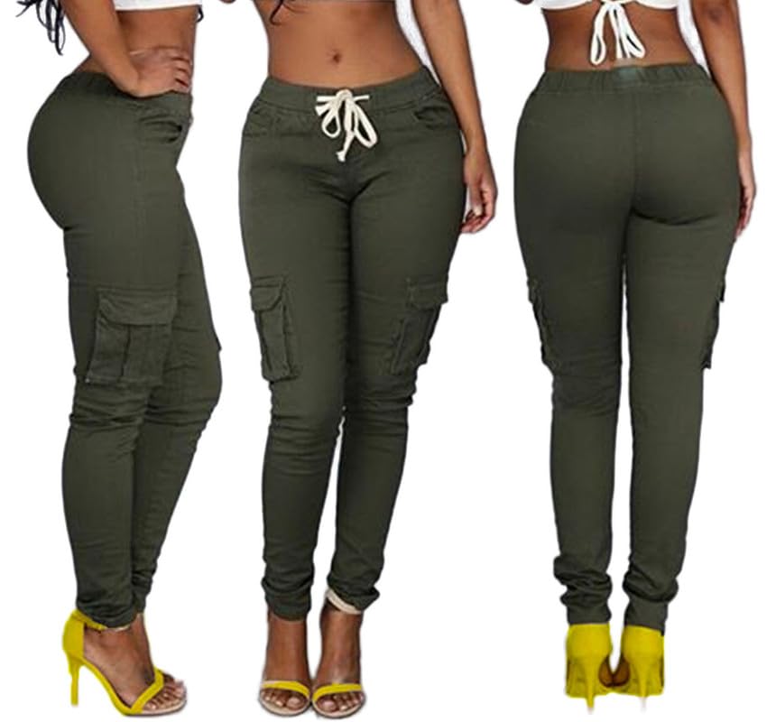 Andongnywell Women's Casual Relaxed-Fit Cargo Pants Multi Pocket Work Pants Ladies Drawstring Pockets Trousers4