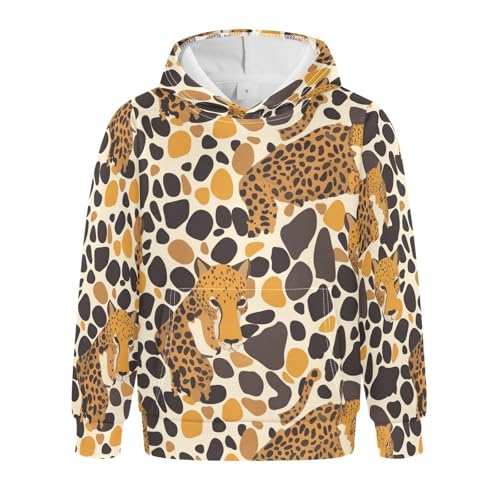 KLL Abstract Leopard Cheetah Skin Shapes Toddlers and Girls' Sweatshirt Crewneck Hooded Pullover Hoodies Kangaroo Pocket