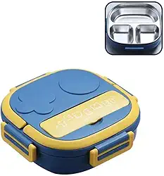 Lancheira Térmica inox resistente Infantil 3 Divisórias + Garfo – Refeições Frescas e organizadas em Qualquer Lugar (AZUL)