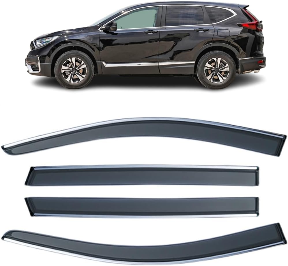 4Pcs Window Visor Rain Guard Deflector for Honda CRV 2017-2022 Chrome Trim Black