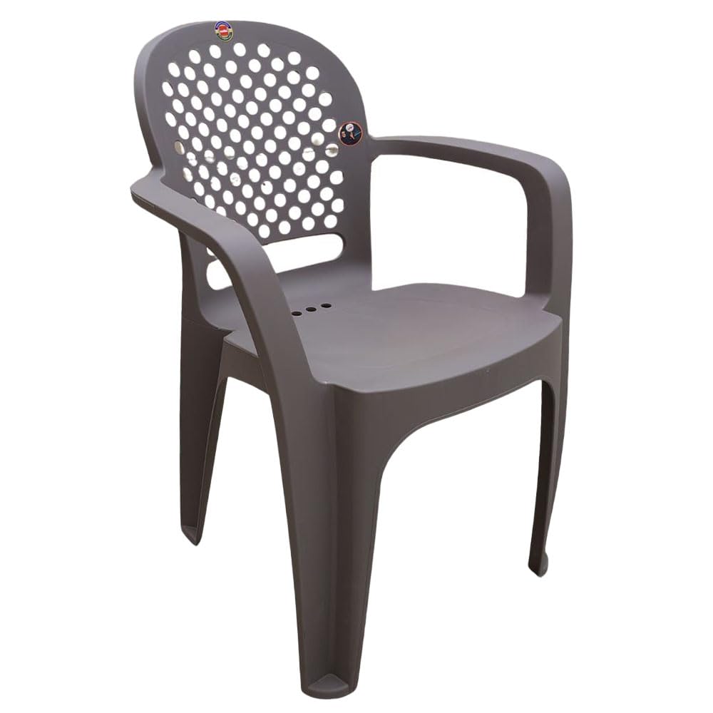 HomiQ Cello Crystal Armrest Plastic Chair with Matt Finish | Chairs for Living Room, Garden, Home, Indoor and Outdoor Use (Colour: Grey, Set of 2) 2