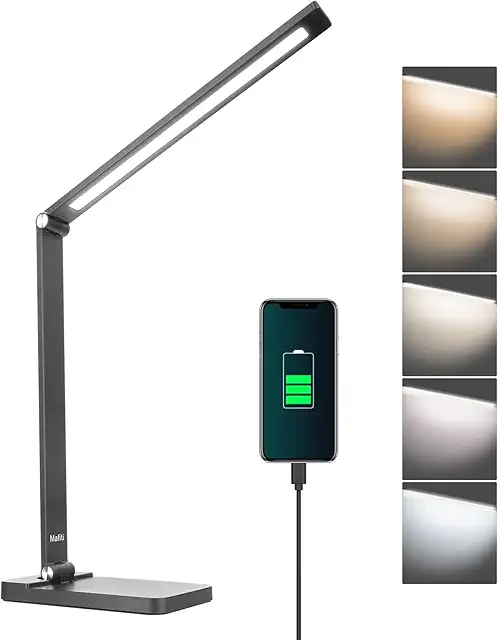 MAFITI LED Schreibtischlampe dimmbar - 5 Farben, 3 Helligkeitsstufen, USB-Anschluss