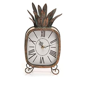 Home garden copper patina rustic pineapple metal battery operated table clock  urban country home decor