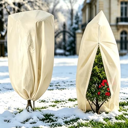 Kryvolux Winterschutz für Pflanzen 1 Stück, Winterschutz für Pflanzen, Wiederverwendbar,Atmungsaktiv,Reißfest, mit Zugband ohne Reißverschluss,Geeignet für Topf und Kleinpflanzen,