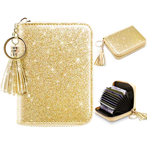 Coco Rossi Women's Small Credit Card Wallet Rfid Cute Glitter Card Holder For Women, Gold #TOP1